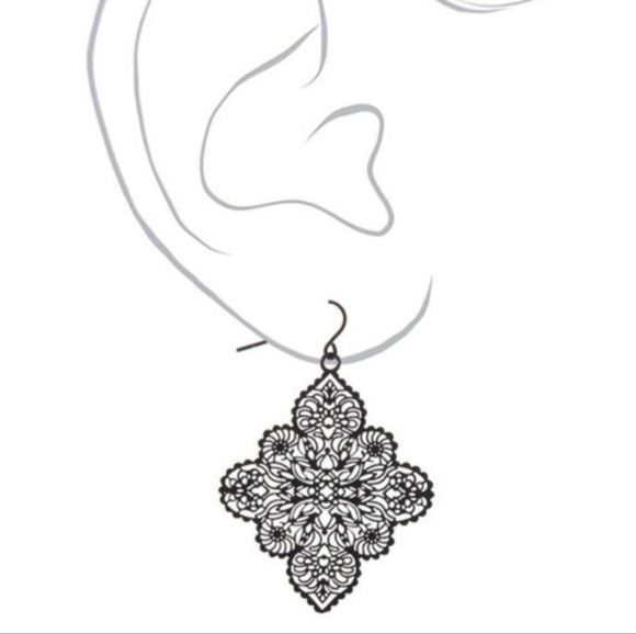 Black 2" Filigree Drop Earrings - Picture 2 of 3